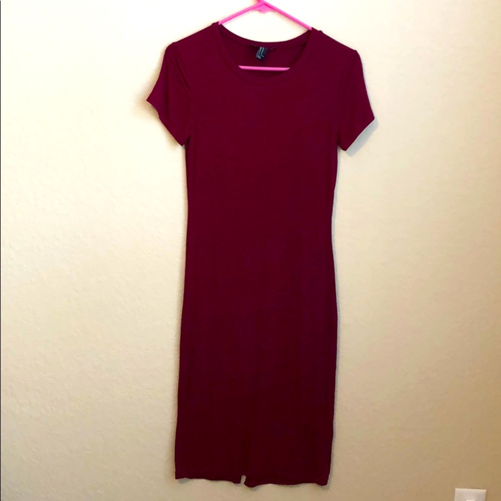 Forever 21 Dark Red Midi T-shirt Style Dress